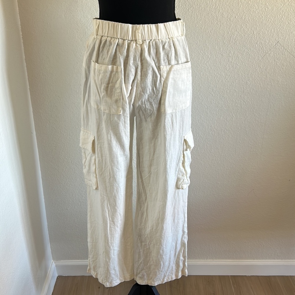 NWT White Linen Cargo Pants Size Medium - Picture 6 of 13